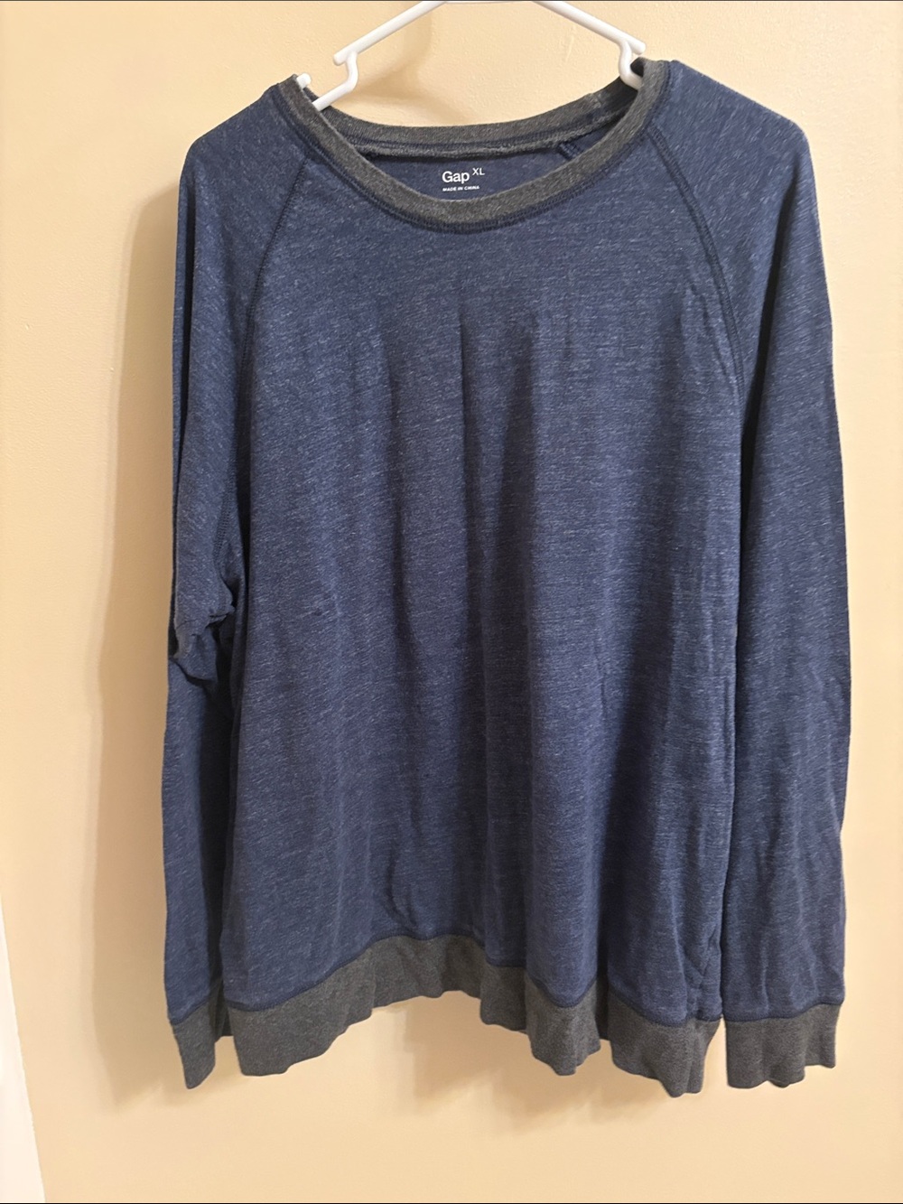 GAP Navy Heather Crewneck Sweater with Charcoal Trim